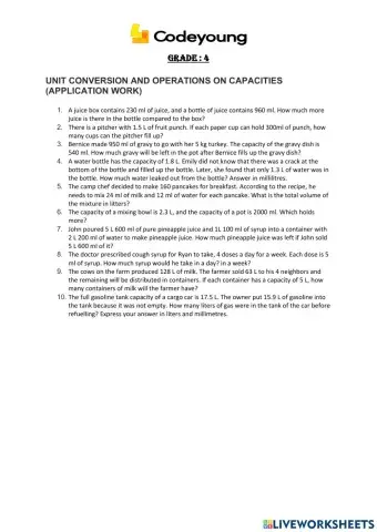 Unit conversion and operations on capacities (application work)