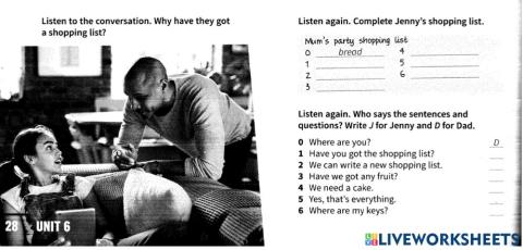 Mum's party Shopping List