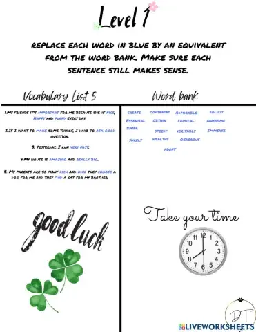 Cycle -5 Vocabulary List