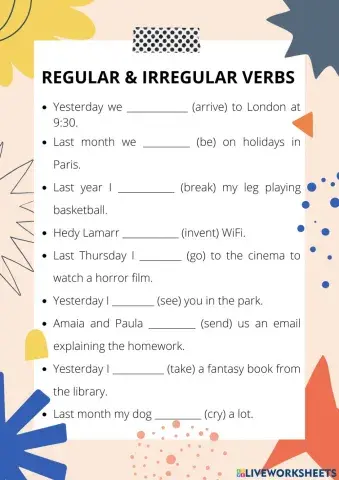 Past simple regular and irregular verbs