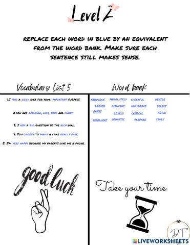 Vocabulary List -5 (Level 2 Questions)