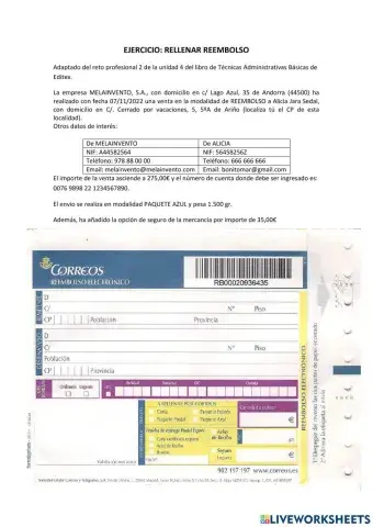 Rellenar reembolso correos