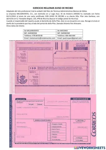 Cumplimentar impreso AVISO DE RECIBO de CORREOS