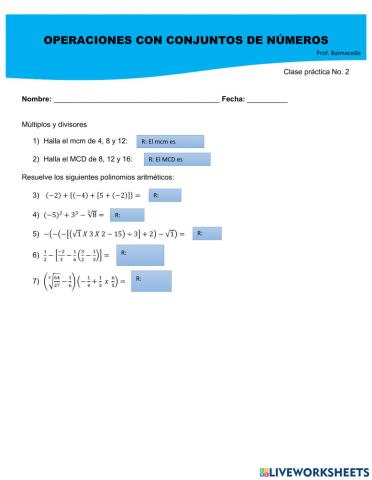Operaciones con conjuntos de números