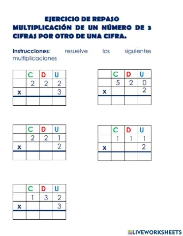Multiplicaciones de un cifra 