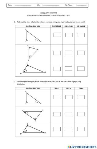 Lkpd perbandingan trigonometri segitiga siku - siku