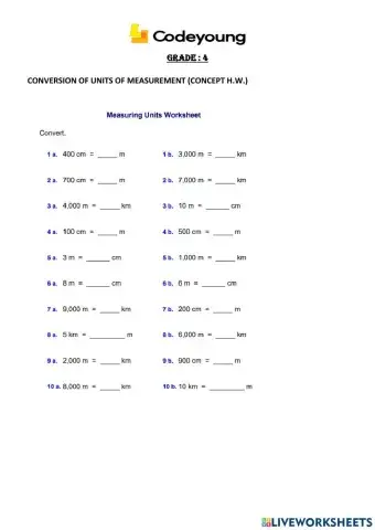 Conversion of units of measurement (concept h.w.)