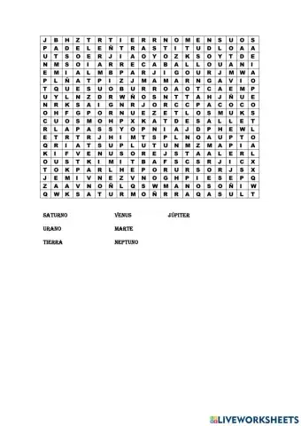 Sopa de letras Los Planetas