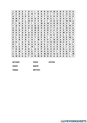 Sopa de letras Los Planetas