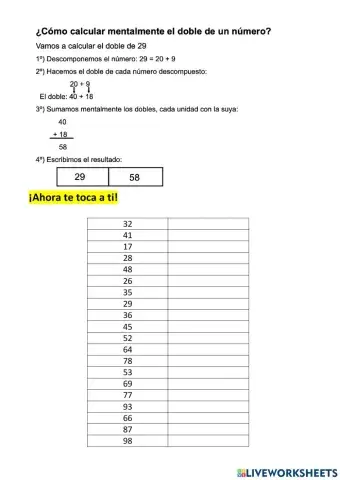 El doble de un número