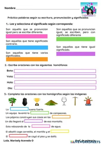 Las palabras según su pronunciación, escritura y significados