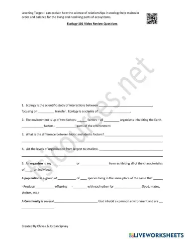 The Basics of Ecology Video Notes