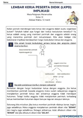 LKPD Implikasi dan Biimplikasi