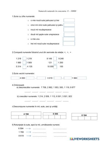 Numerele naturale in concentrul 0-10000