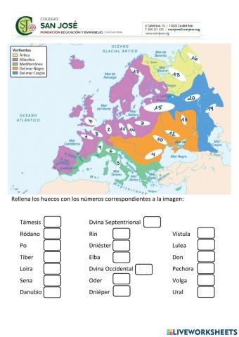 Mapa mudo Ríos de Europa