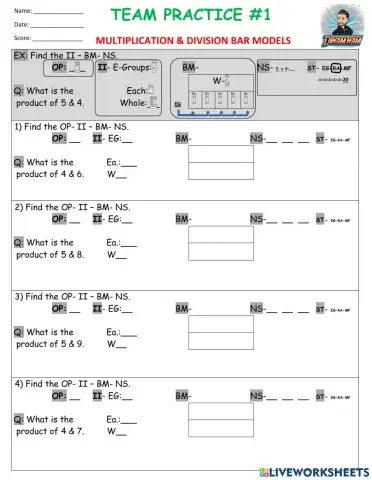 Team practice -1 x- multiplication & division bar models