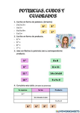 Potencias. cuadrados y cubos.