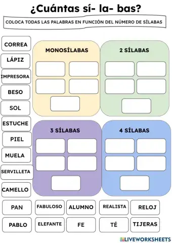 Clasifica según las sílabas