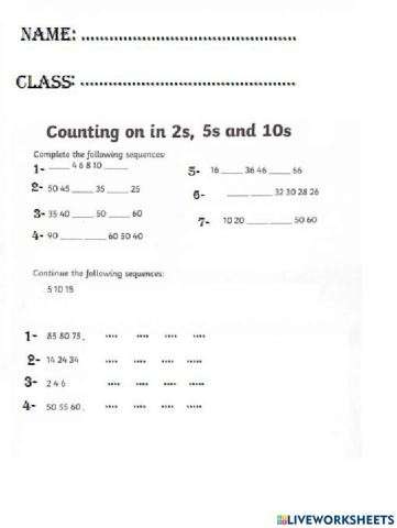 Count in 2 5 and 10