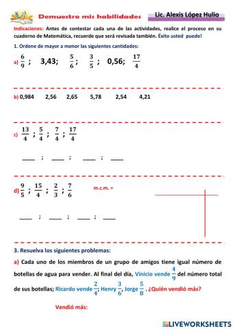 FRACCIONES COMPARACIÓN, SUMA Y RESTA  DE FRACCIONES