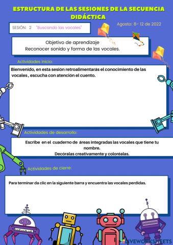 Secuencia didáctica. Sesión 2. Buscando las vocales.