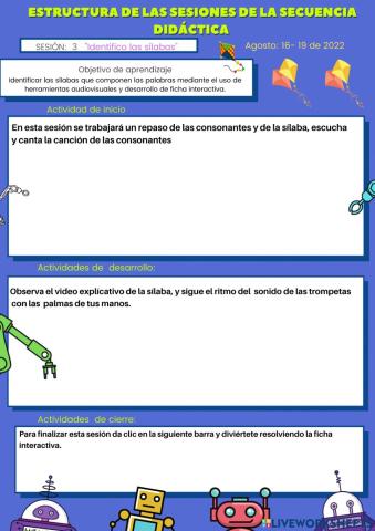 secuencia didáctica. Sesión 3. Identifico las sílabas.