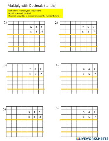 Multiplication Whole with tenths