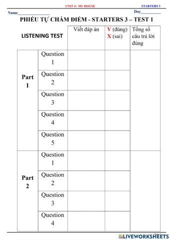 Starters 3 - u4 - test 1 - listening