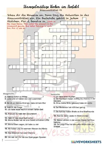 Unregelmäßige Verben im Perfekt Kreuzworträtsel