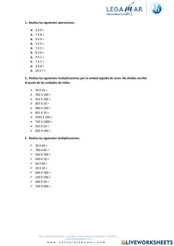 Multiplicaciones por la unidad seguida de ceros