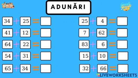 Adunări 0-100 fără trecere peste ordin
