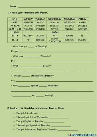 Have got - School subjects