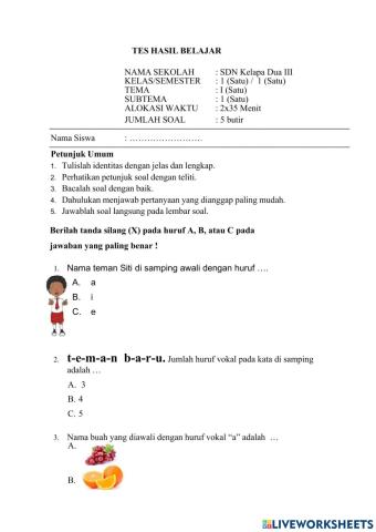 Lembar Evaluasi Bahasa Indonesia