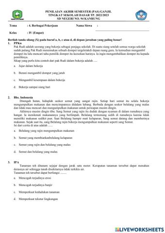 PAS sms 1 tema 4 kelas 4 sdn 94