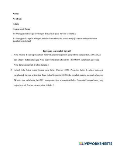 EVALUASI Cerita Barisan Aritmetika