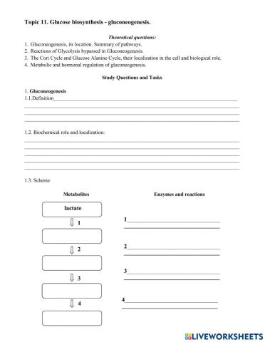 Topic 11. Glucose biosynthesis - gluconeogenesis