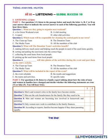 E10. global success. đề 2 listening