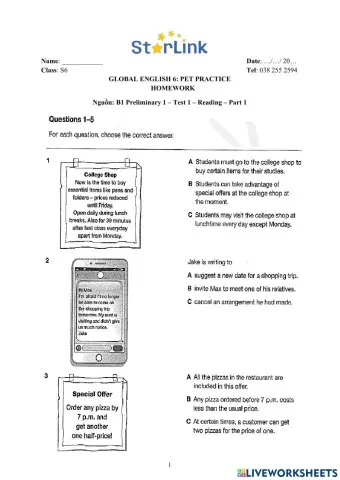 Foreign Teacher-S6-WEEK 18-PET PRACTICE