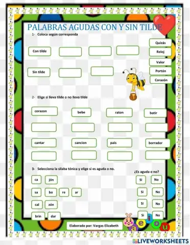 Palabras agudas con tilde y sin tilde