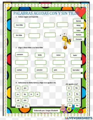 Palabras agudas con tilde y sin tilde