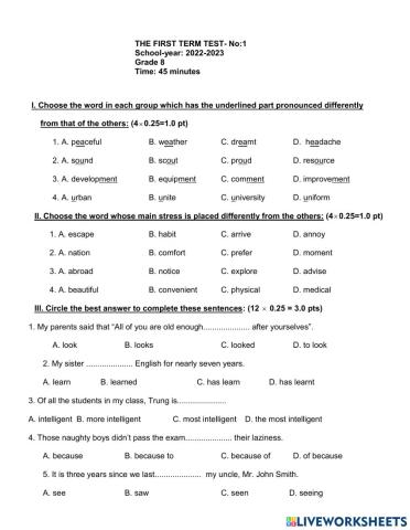 On tap hoc ki 1 lop 8