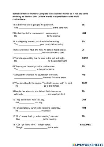 Sentence transformation B2