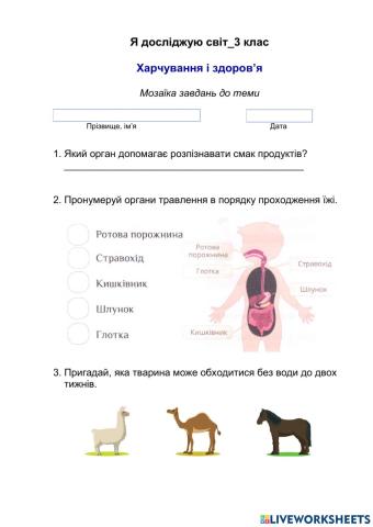 ЯДС-3 клас-Харчування і здоров'я-Мозаїка завдань до теми