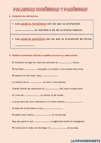 Palabras homónimas y parónimas