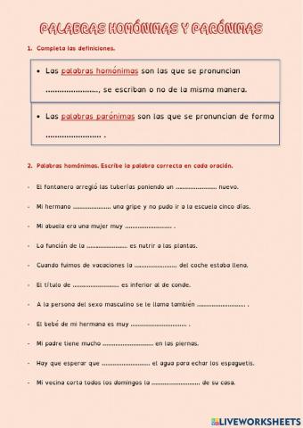 Palabras homónimas y parónimas