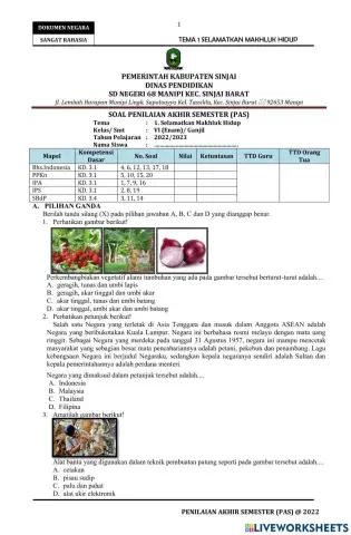 Soal PAS Tema 1 Kelas 6