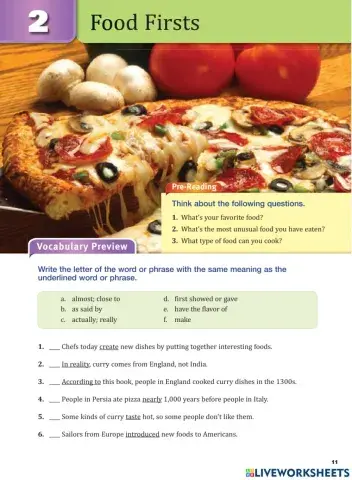 Food firsts - reading - low b1