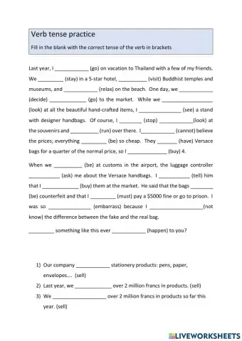Verb tense practice sheet