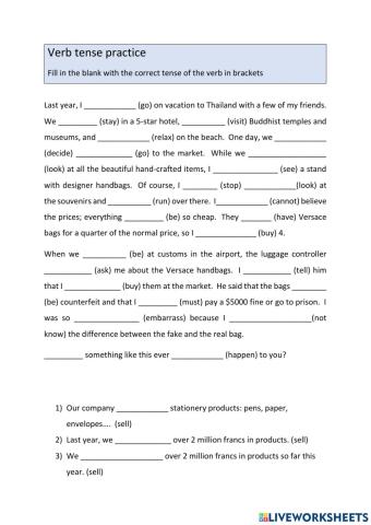 Verb tense practice sheet