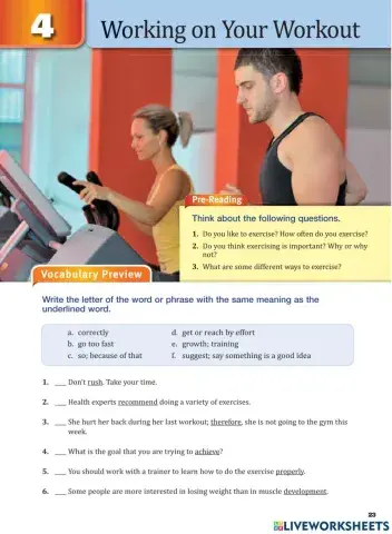 Working on Your Workout - B1 - READING CHALLENGE 3